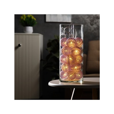 Гирлянда «Нить» 5 м с насадками «Клубки фиолетовые», IP20, прозрачная нить, 20 LED, свечение тёплое белое, 220 В