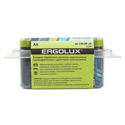 Батарейка алкалиновая Ergolux, AA, LR6-24BOX (LR6 BP-24), 1.5В, набор 24 шт.