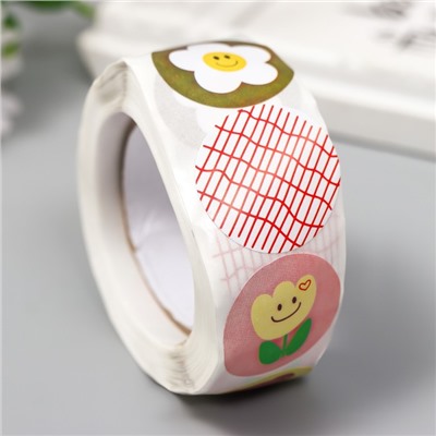 Наклейка бумага «Цветочки», d=2.5 см, 500 шт. в рулоне, 3×6.5×6.5 см