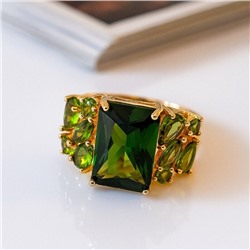 Кольцо 19 р ювелирная бижутерия коллекция "Дубай", покрытие позолота, вставка: фианиты, цвет: оливковый, арт.313.357-19