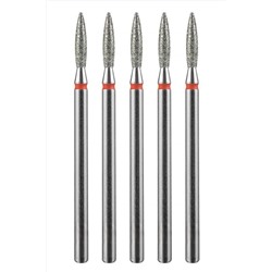 Manita Professional Фреза алмазная пламя острое удлиненное для аппаратного маникюра 856.104.243.100.021 ФАП-2.1 10М, красная насечка, ø 2,1 мм, 5 шт. KRISTALLER, 1231195