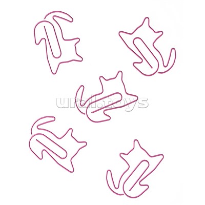 Скрепки фигурные кошка L45 мм 12 шт., пластик. коробка, европодвес, розовые