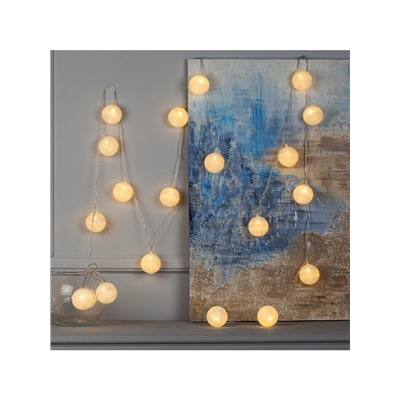 УЦЕНКА Гирлянда «Нить» 5 м с насадками «Клубки белоснежные», IP20, прозрачная нить, 20 LED, свечение тёплое белое, 220 В