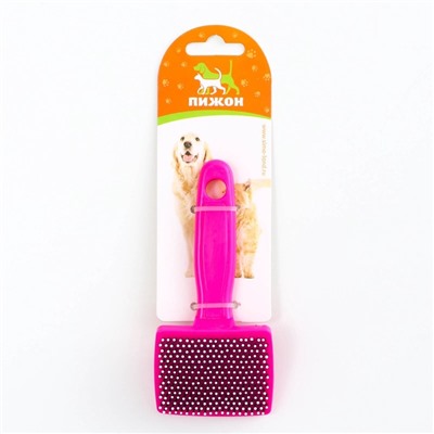 Пуходёрка малая, 6×13.5 см, мягкая, с закруглёнными зубьями, пластик, розовая