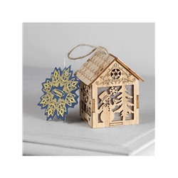 Ёлочная игрушка «Домик со снеговиком», 8×6.5×6 см, от батареек, свечение тёплое белое