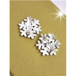 Брошь комплект из двух снежинок, серебристых с цирконами,Уценка,  арт.08.1057