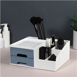 Органайзер для хранения косметики, 7 секций, 22×19×9 см, белый, синий