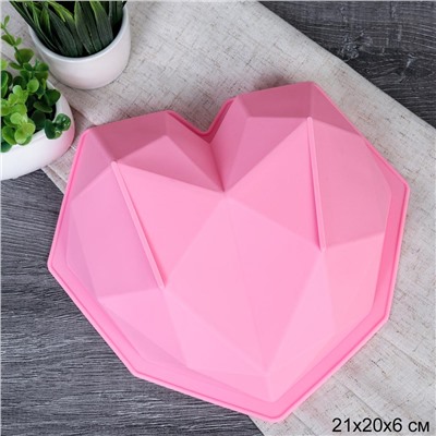 Форма для выпечки Кекс 21х20х6 см силиконовая Сердце с гранями / HL-009 /уп 200/ 0,082/ ПРОМО АКЦИЯ