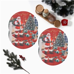 Набор салфеток сервировочных на стол «Этель. Санта», 4 шт., красные, круглые, d=30 см