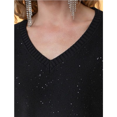 Джемпер с V вырезом и цельнокроенным рукавом из хлопковой пряжи с пайетками