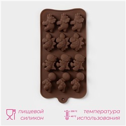 Форма для шоколада Доляна «Дино», силикон, 21×11×2 см, 12 ячеек (4×2.5×2 см), коричневая