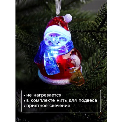 Ёлочная игрушка «Снеговик», 8 см, от батареек, свечение мульти (RGB)