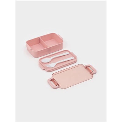 Набор посуды с собой Доляна, 4 предмета: бутылка 500 мл, ланч-бокс 20×17×5.5 см, вилка, ложка, пластик, розовый