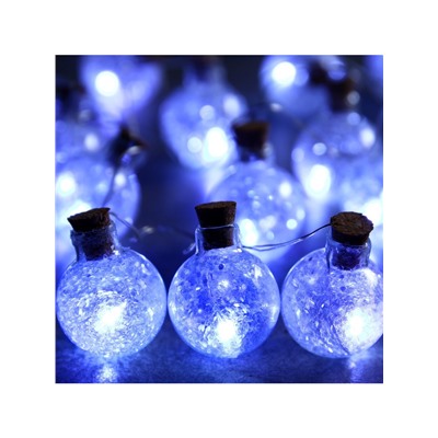 Гирлянда «Нить» 1.6 м с насадками «Шарики с белым конфетти», IP20, серебристая нить, 15 LED, батарейки ААх2 (нет в комплекте), свечение белое