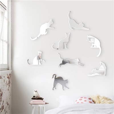 Зеркало настенное «Котики», акриловое, 8 шт., разный размер