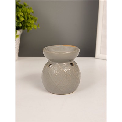 УЦЕНКА Аромалампа для эфирных масел керамика «Цветочки в ромбах», серая, 6.3×6.3×7.5 см
