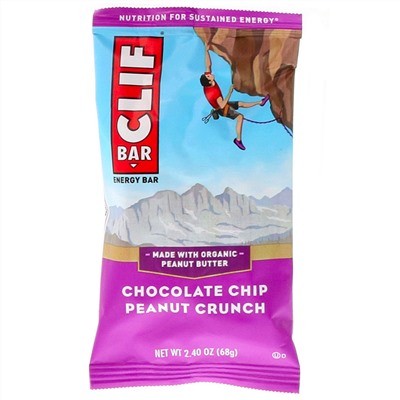 Clif Bar, Энергетический батончик, шоколадная крошка и персик, 12 батончиков, 2,40 унции (68 г) каждый