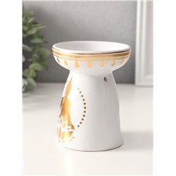 Аромалампа для эфирных масел «Будда и лотос», керамика, белая с золотом, 9.3×9.3×11.8 см