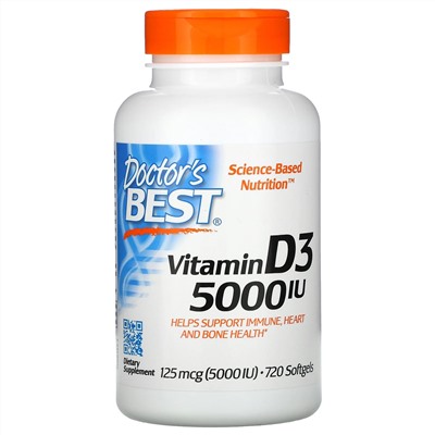Doctor's Best, Витамин D3, 125 мкг (5000 МЕ), 720 мягких желатиновых капсул