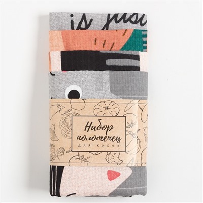 Набор кухонных полотенец Доляна Domestic cats 35х60 см - 4 шт., 100% хл