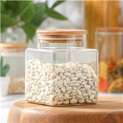 Банка для сыпучих продуктов Magistro «Эко», 800 мл, 9.5×13 см, с бамбуковой крышкой, стекло, прозрачная