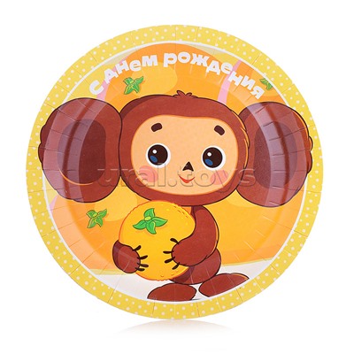 Тарелки бумажные Чебурашка 6 шт, 23 см, пакет+хедер