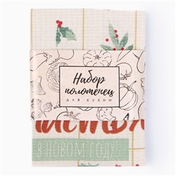 Набор новогодних полотенец Доляна «Зимние праздники» 28×46 см - 2 штуки, 100% хлопок, вафля 160 г/м²