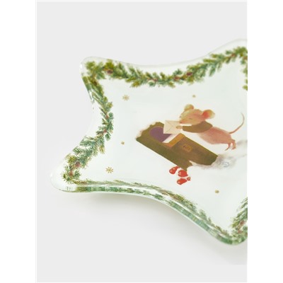 Блюдо сервировочное новогоднее Доляна «Новогодние зверята», d=15 см, стекло, белое