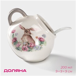 Сахарница Доляна «Зайка», 200 мл, с ложкой, доломит, белая