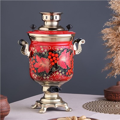 Набор посуды «Рябина», 3 предмета: самовар 3 л, заварочный чайник 0.7 л, поднос