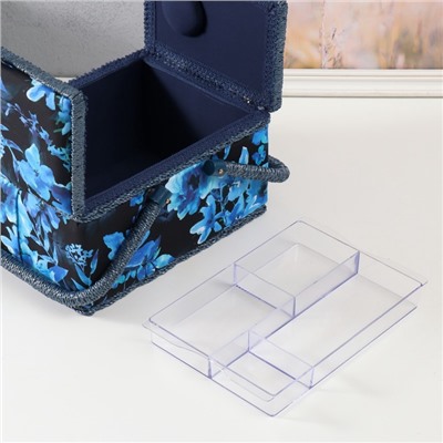 Шкатулка для рукоделия и шитья «Голубые цветы на синем», хранение ниток, иголок, мелочи, 19×26×14.5 см