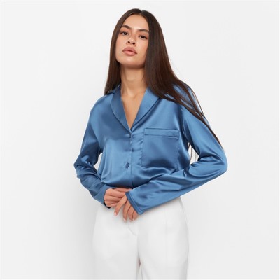 Блуза женская шелковая MIST: Classic Collection, размер 50, синий