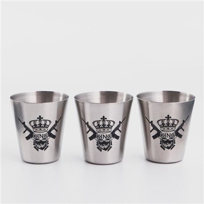 Стопки в чехле KING, нержавеющая сталь, набор 3 шт. × 30 мл