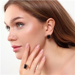 Комплект ювелирной бижутерии коллекция "Дубай" серьги и кольцо 18 р, покрытие позолота, вставка: фианиты, цвет: черный, арт.215.367-18