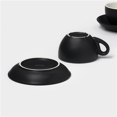Чайный набор Magistro Matt black, чашка 210 мл, блюдце d=14 см, 2 шт., фарфор, чёрный