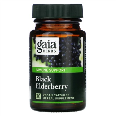 Gaia Herbs, черная бузина с фруктами ацеролы, 30 веганских капсул