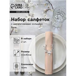 Набор сервировочных салфеток с декоративными кольцами Этель Base 40×40 см - 2 шт., 100% хлопок