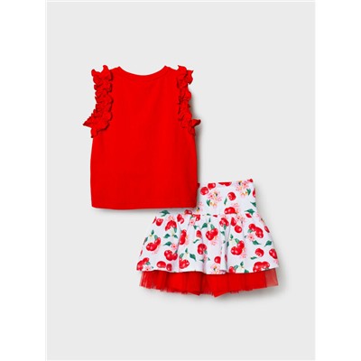 Комплект трикотажный для девочек: джемпер (футболка без рукавов), юбка-шорты