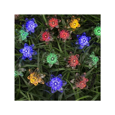 Гирлянда «Нить», 4.5 м, уличная, с насадками «Цветок», IP44, 30 LED, 2 режима, солнечная батарея, тёмная нить, свечение мульти