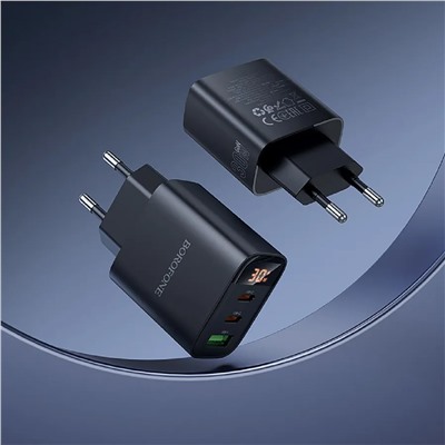 Адаптер Сетевой Borofone BA98A Ilustre PD 2Type-C/USB 3A/30W (black)