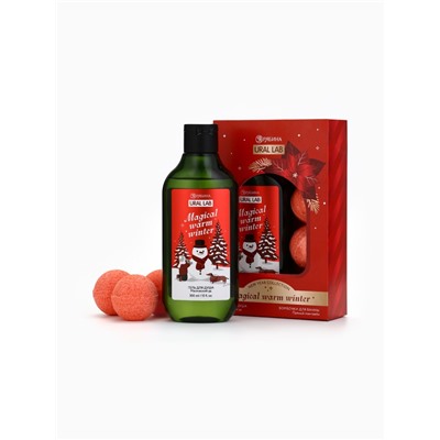 Новогодний подарочный набор косметики Magical warm winter: гель для душа, 300 мл и бомбочки для ванны, 4×40 г, URAL LAB
