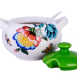 30795 Сахарница с крышкой 375мл с ложкой 3пр Летний букет доломит LR (х36)