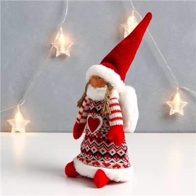 Интерьерная кукла текстильная «Ангелочек Марфуша в красном платье с узорами и сердечком», 33×13×10 см