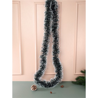 Мишура зеленая с белым напылением 2 м диаметр 9 см / NGA-02 /уп 10/600/