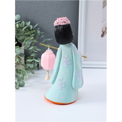 Фигурка светящаяся «Девочка в кимоно с фонариком», полистоун, розово-зелёный, 3×AG3, 7.8×12.5×20.5 см