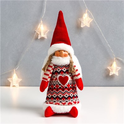 Интерьерная кукла текстильная «Ангелочек Марфуша в красном платье с узорами и сердечком», 33×13×10 см