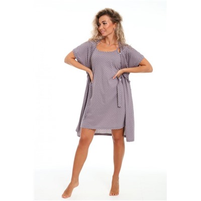 Пеньюар женский с сорочкой Флора 044 (Серый)