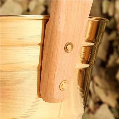 Ушат для бани и сауны, 2.2 л, латунь, деревянная ручка, 20 см