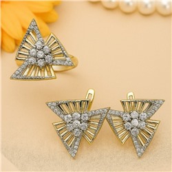 Комплект ювелирной бижутерии Итальянское золото (покрытие желтое 14к), серьги и кольцо 17 р, вставка: фианиты, цвет: прозрачный, арт.216.406-17