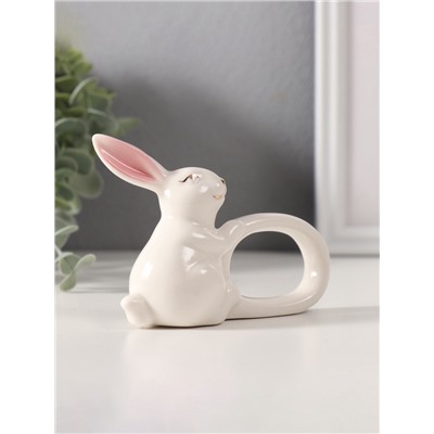 Сувенир керамика держатель д/салфеток "Белый кролик с розовыми ушками" 5х10х7,5 см